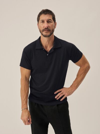 Dress Navy Japanese Cool Cashmere Knit Polo