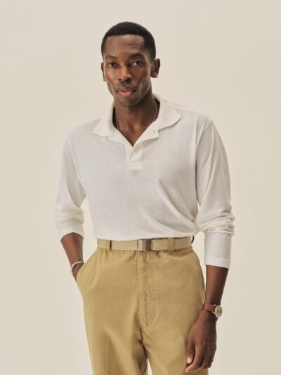 White Japanese Cool Cashmere L/S Knit Polo