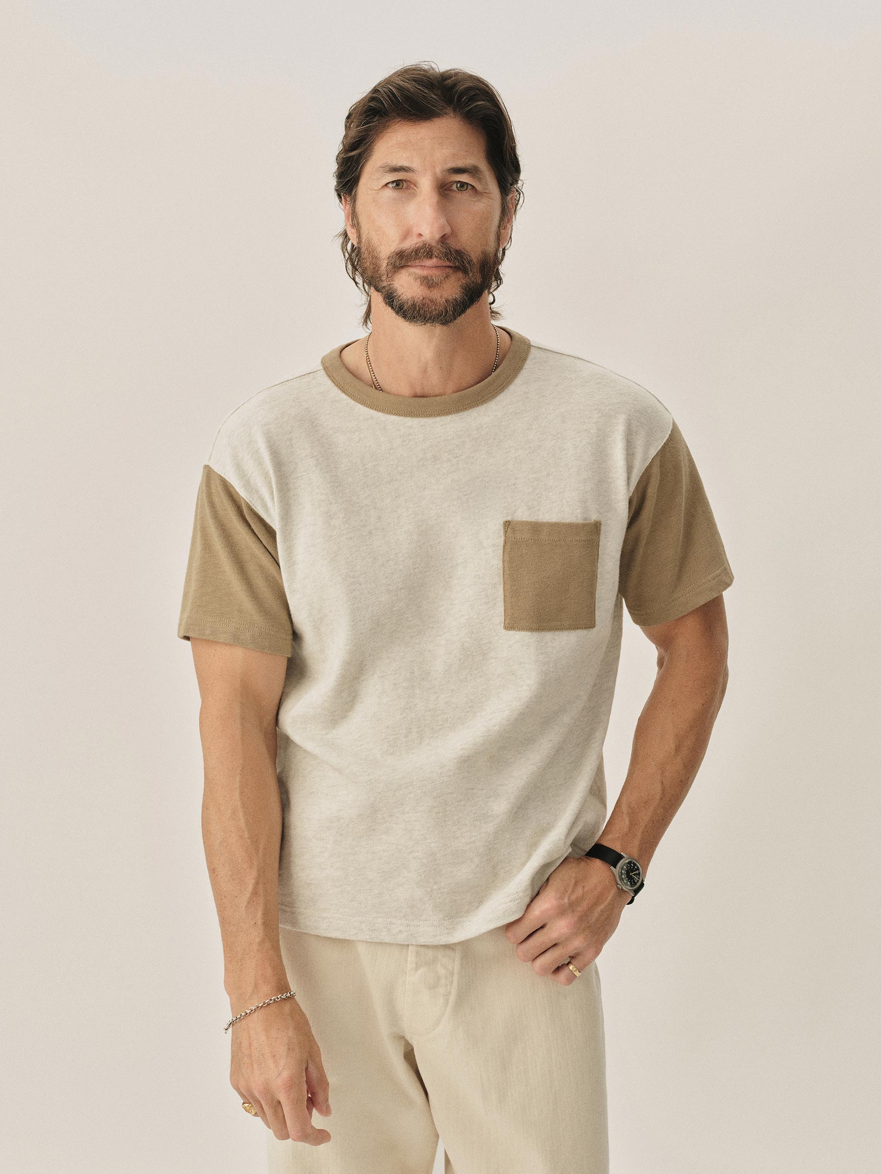 Field Green / Heather Oat Field-Spec 90S Boxy Pocket Tee - Image 3