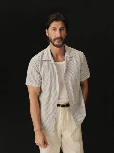 Lake Eoe / White Bengal Stripe Wornwell S/S Camp Shirt