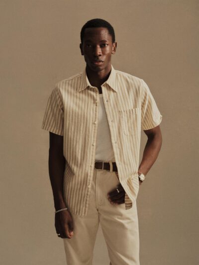 Natural / Khaki Stripe Breeze Cotton Linen S/S Shirt