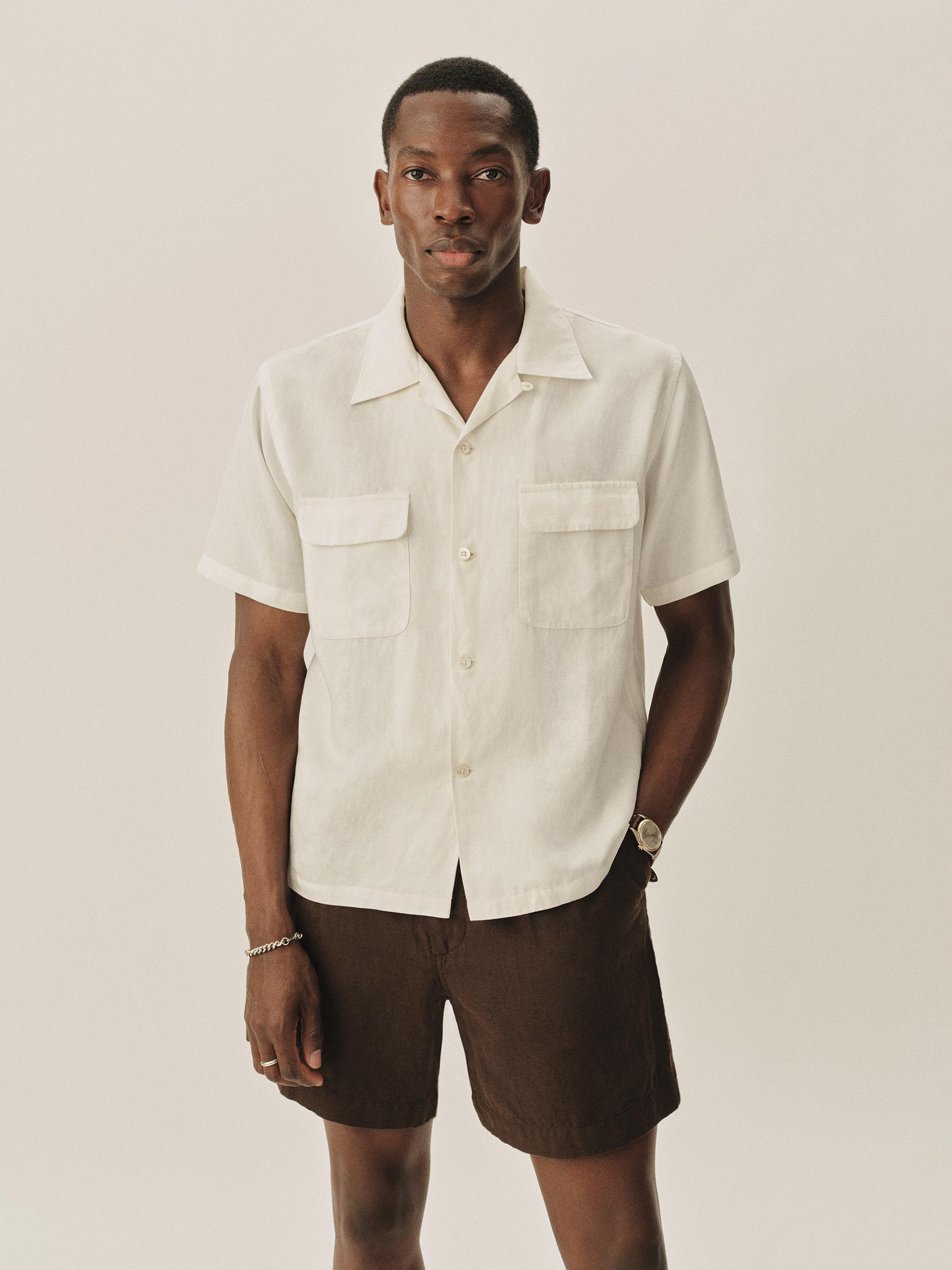 Natural Draped Linen Deuce Coupe Camp Shirt