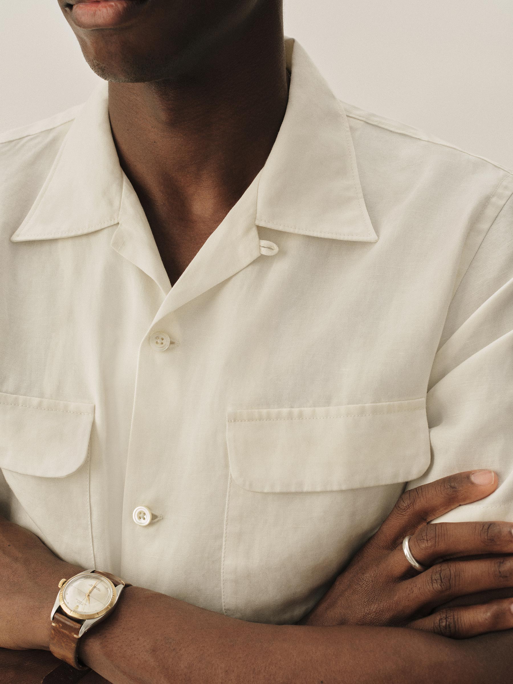 Natural Draped Linen Deuce Coupe Camp Shirt - Image 2