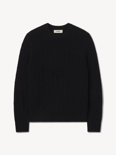 Black California Cashmere Cable Crew