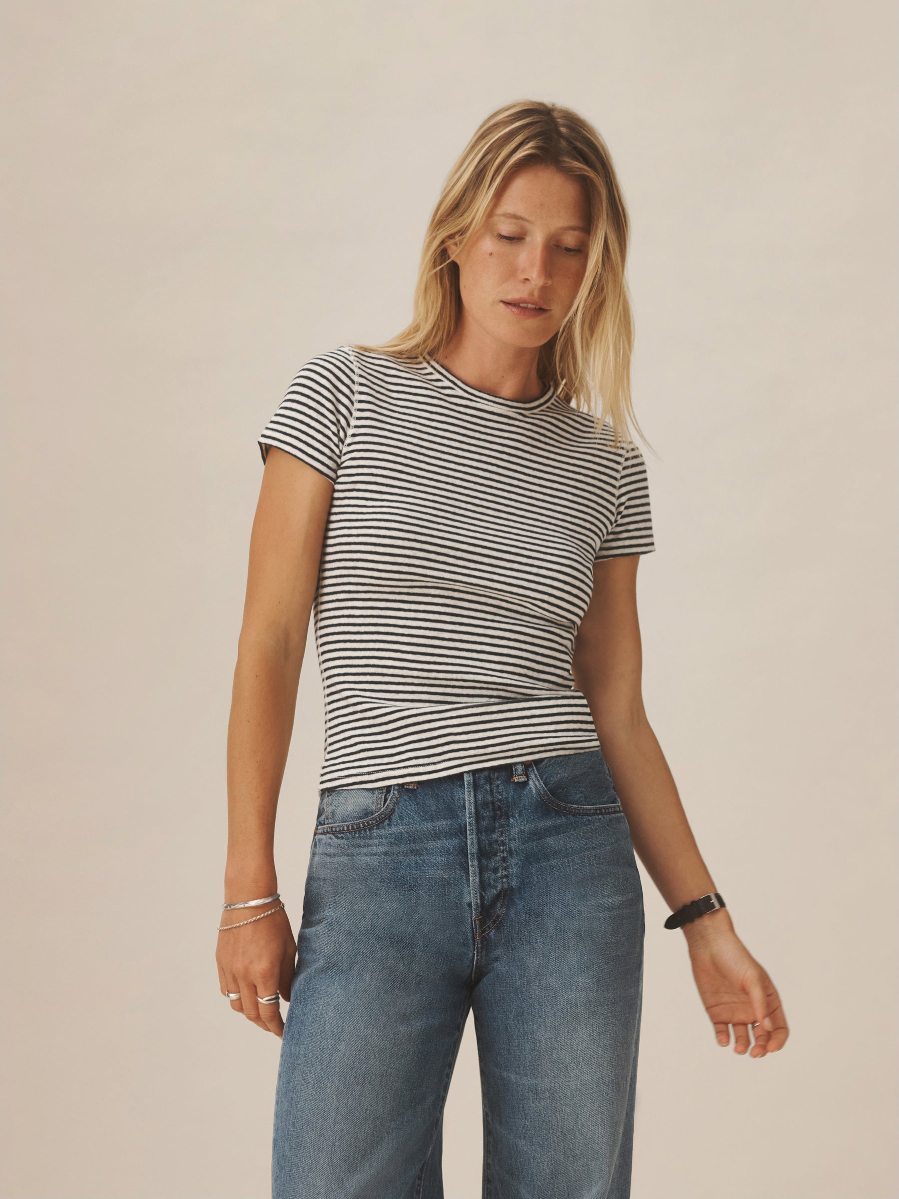 Blue / White Stripe Heirloom Rib S/S Tee - Image 4