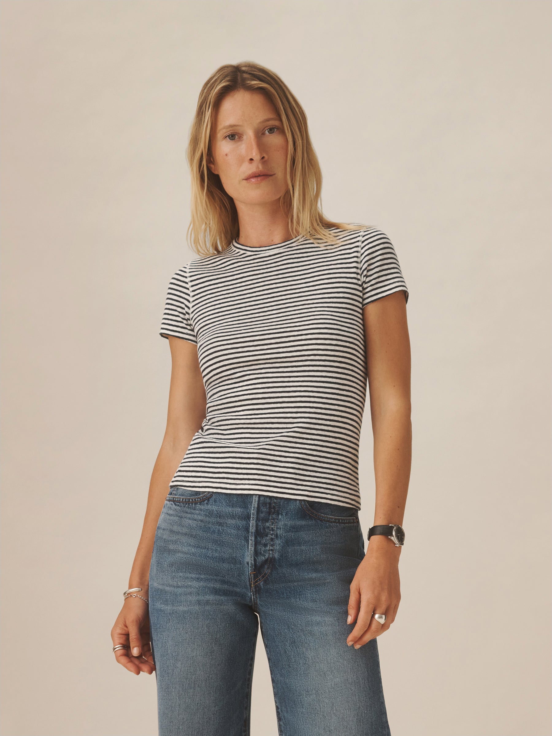 Blue / White Stripe Heirloom Rib S/S Tee - Image 2