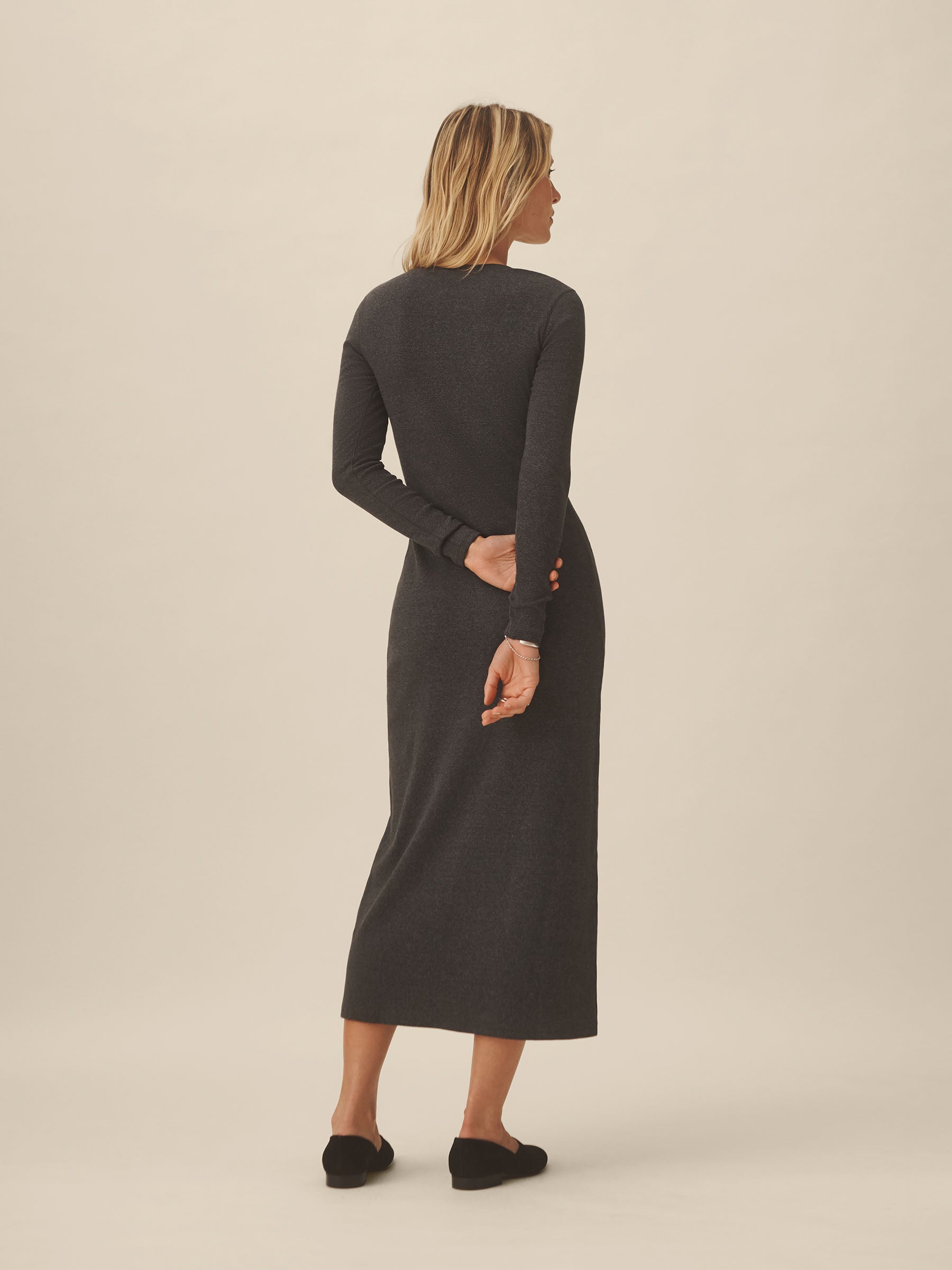 Dark Heather Grey Surplus Rib Scoop Henley Dress - Image 5