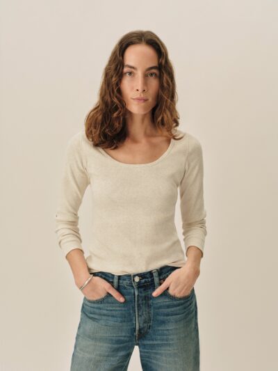 Oatmeal Heather Surplus Rib Scoop Neck Long Sleeve