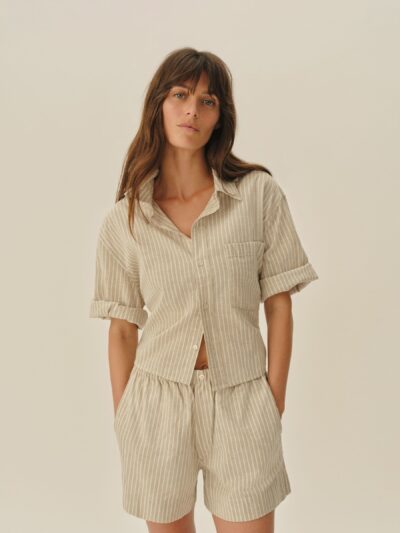 Faded Yellow Winona Stripe Mainstay Cotton Cut-Off Short Sleeve Button Down