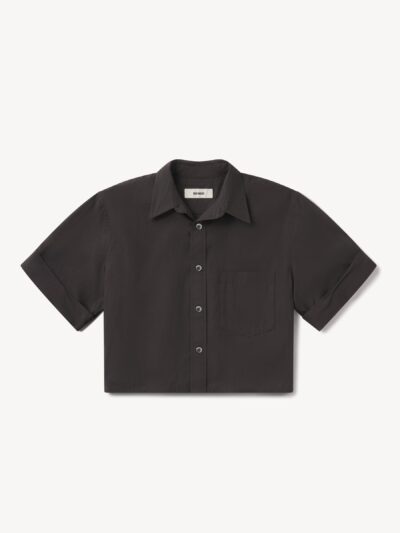 Washed Black Mainstay Cotton Cut-Off Short Sleeve Button Down