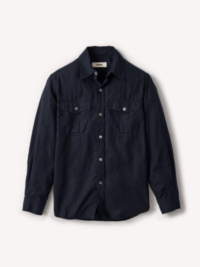 Dark Navy Draped Twill Cpo Shirt
