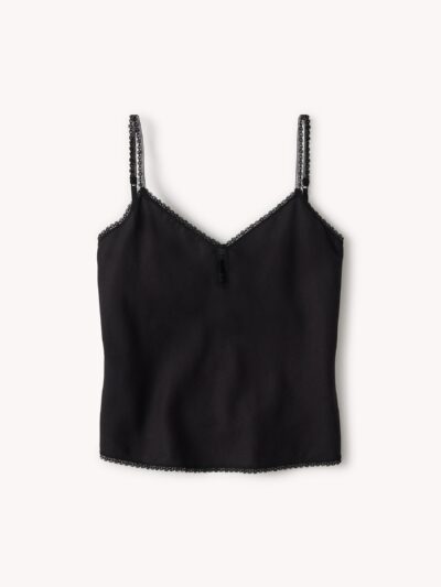 Black Draped Twill Locket Tank