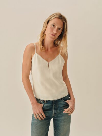 Ivory Draped Twill Locket Tank