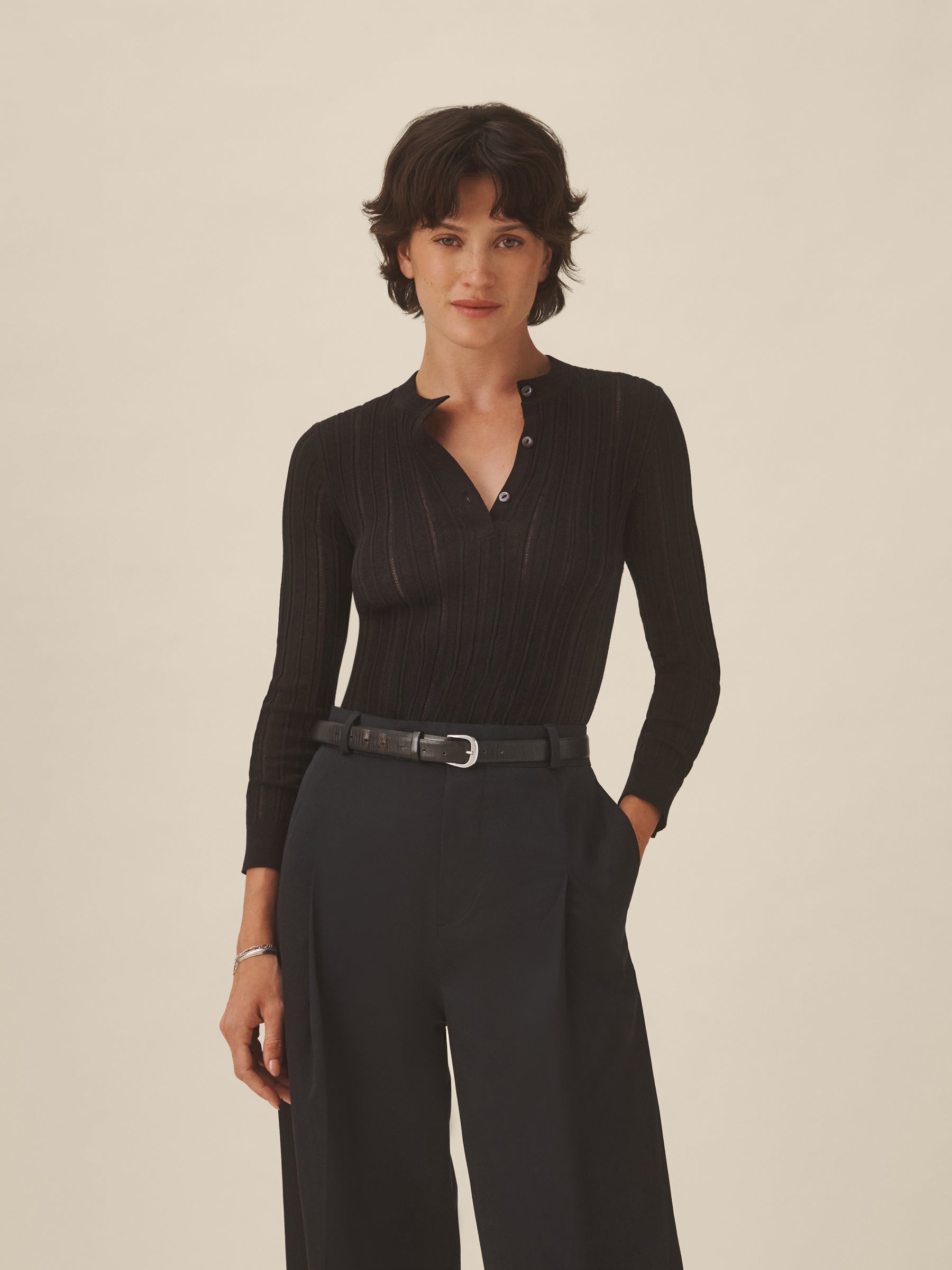 Black Keepsake Pointelle Henley - Image 2