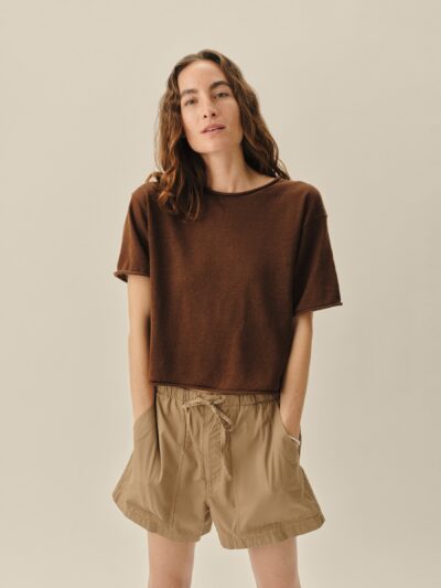 Chestnut Lighthouse Linen Roll Neck Tee