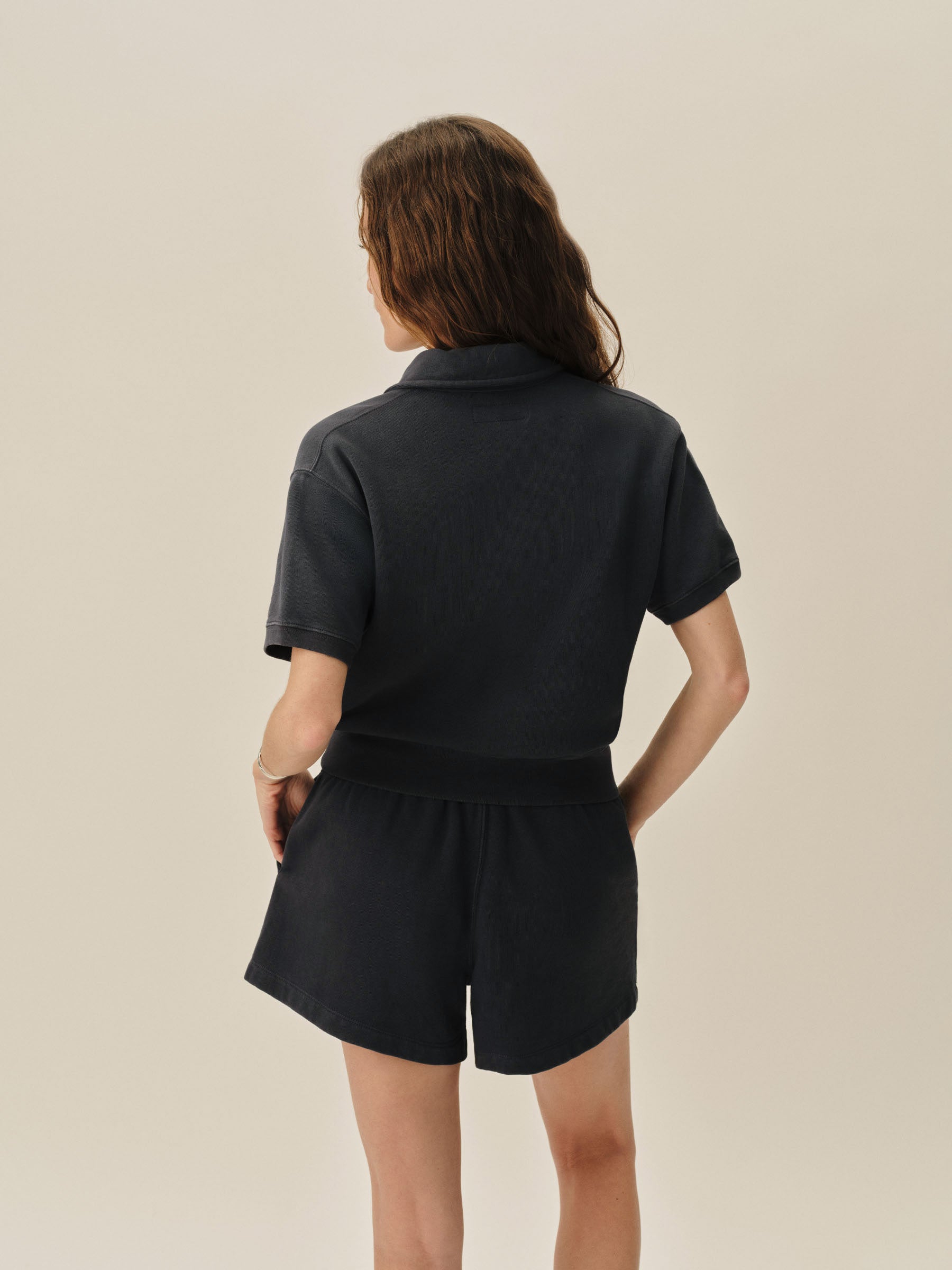 Dark Navy Venice Wash Vintage Interloop Short Sleeve Quarter Zip - Image 4