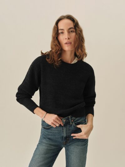 Marled Dark Navy Seafarer Cotton Shrunken Crew