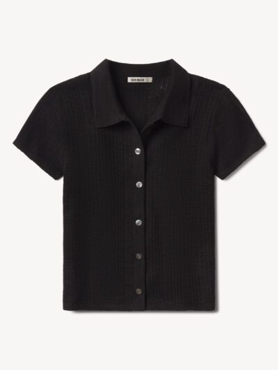 Black Coastal Linen Pointelle Polo