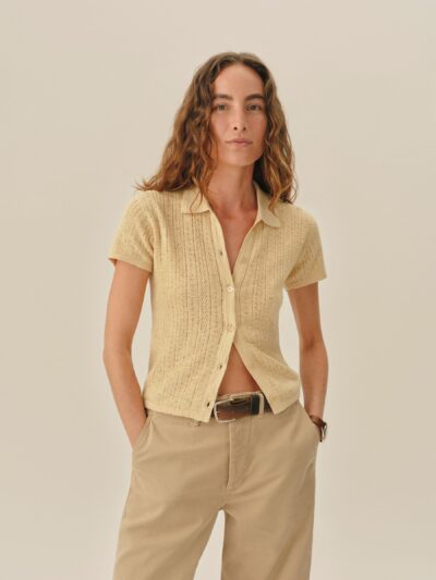Golden Haze Coastal Linen Pointelle Polo