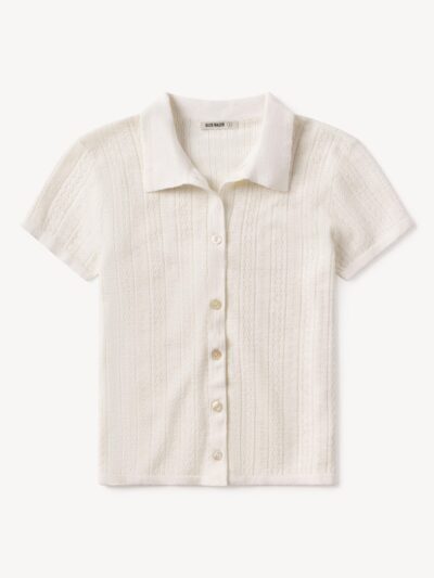 Soft White Coastal Linen Pointelle Polo