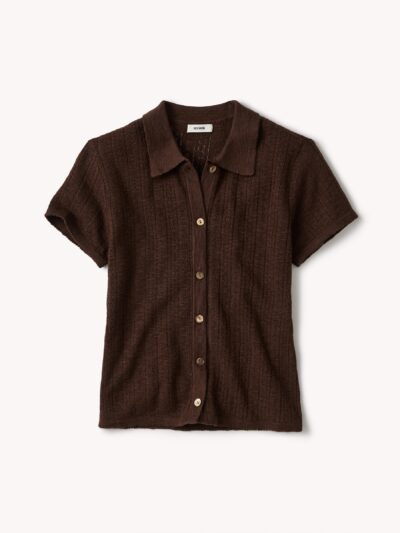 Umber Coastal Linen Pointelle Polo