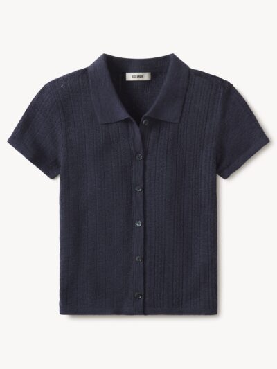 Dark Navy Coastal Linen Pointelle Polo