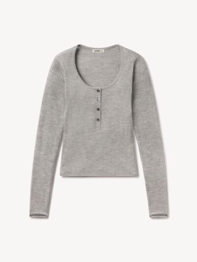 Light Heather Grey Featherweight Silk Cashmere Scoop Henley