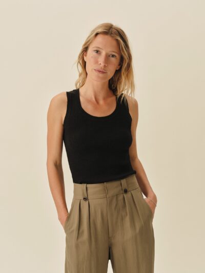 Black Coastal Linen Rib Scoop Tank