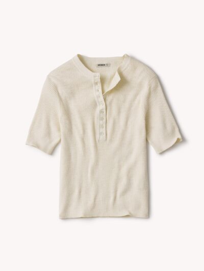 Soft White Coastal Linen Rib S/S Henley