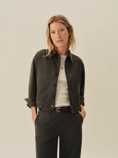 Washed Black At Ease Cotton Cropped Deck Jacket