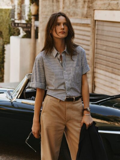 Hampton Stripe Blue / White Mainstay Cotton Cut-Off Short Sleeve Button Down